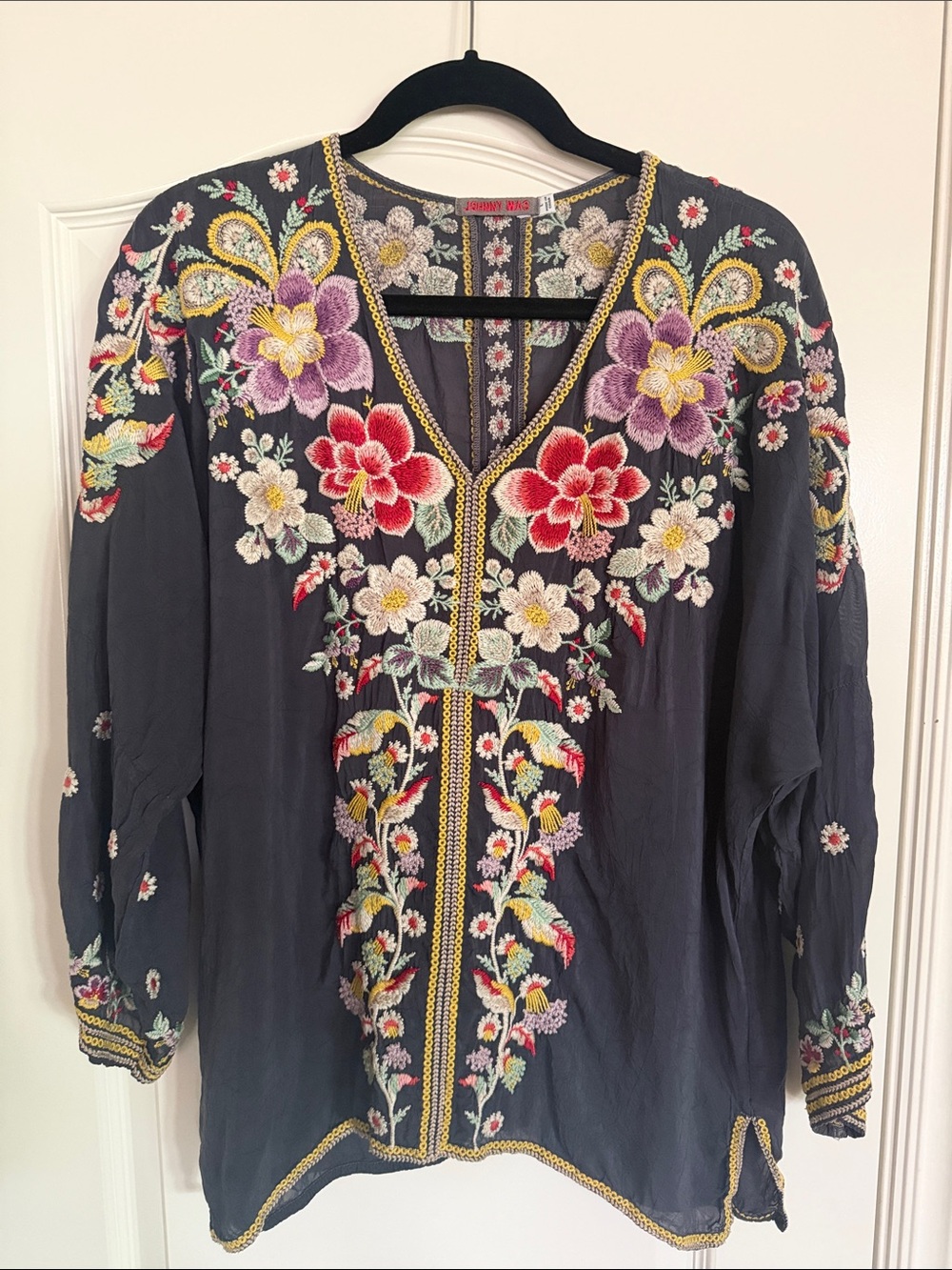 Johnny Was Black Embroidered Floral Tunic